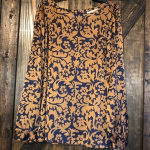 Loft navy and gold long sleeve blouse